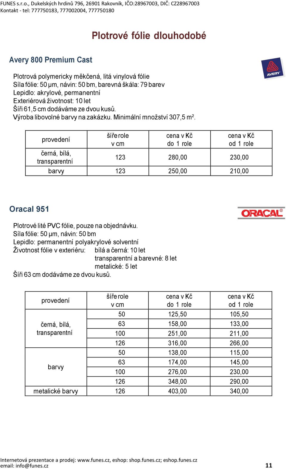 černá, bílá, transparentní 123 280,00 230,00 barvy 123 250,00 210,00 Oracal 951 Plotrové lité PVC fólie, pouze na objednávku.