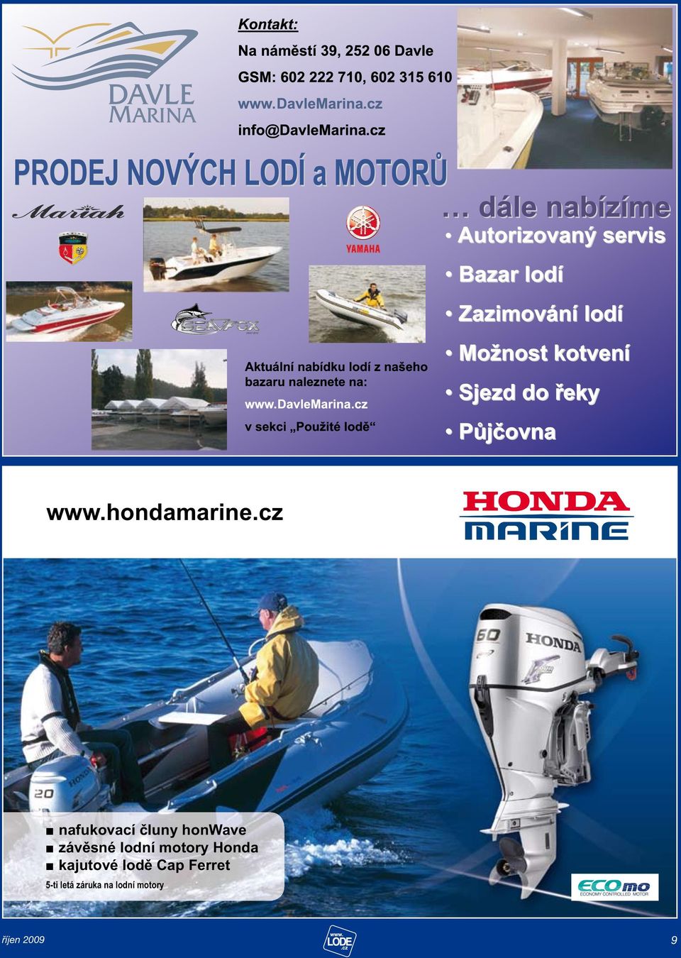 lodní motory Honda kajutové lodě