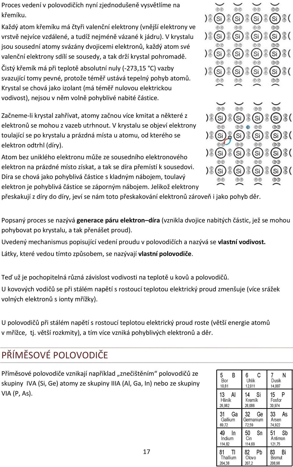 Čistý křemík má při teplotě absolutní nuly (-273,15 C) vazby svazující tomy pevné, protože téměř ustává tepelný pohyb atomů.