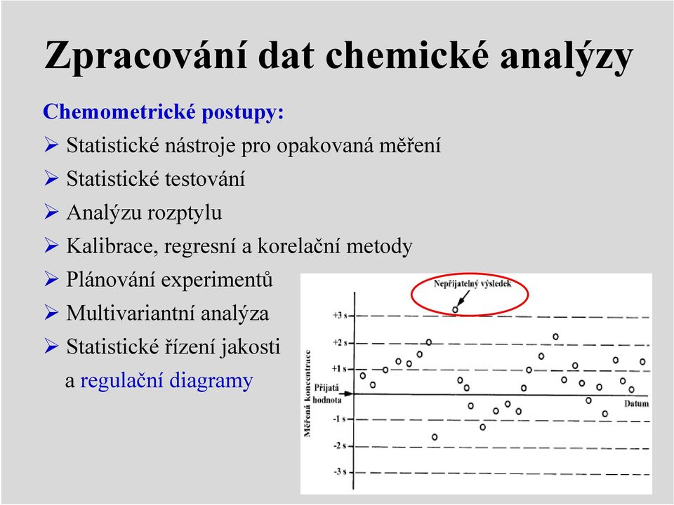 rozptylu Kalibrace, regresní a korelační metody Plánování