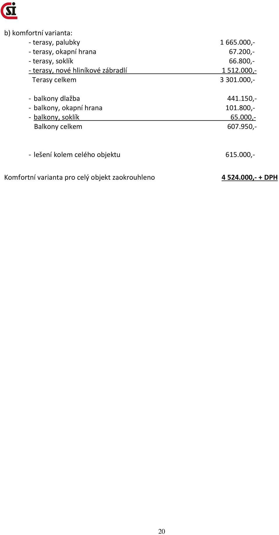 000,- - balkony dlažba 441.150,- - balkony, okapní hrana 101.800,- - balkony, soklík 65.