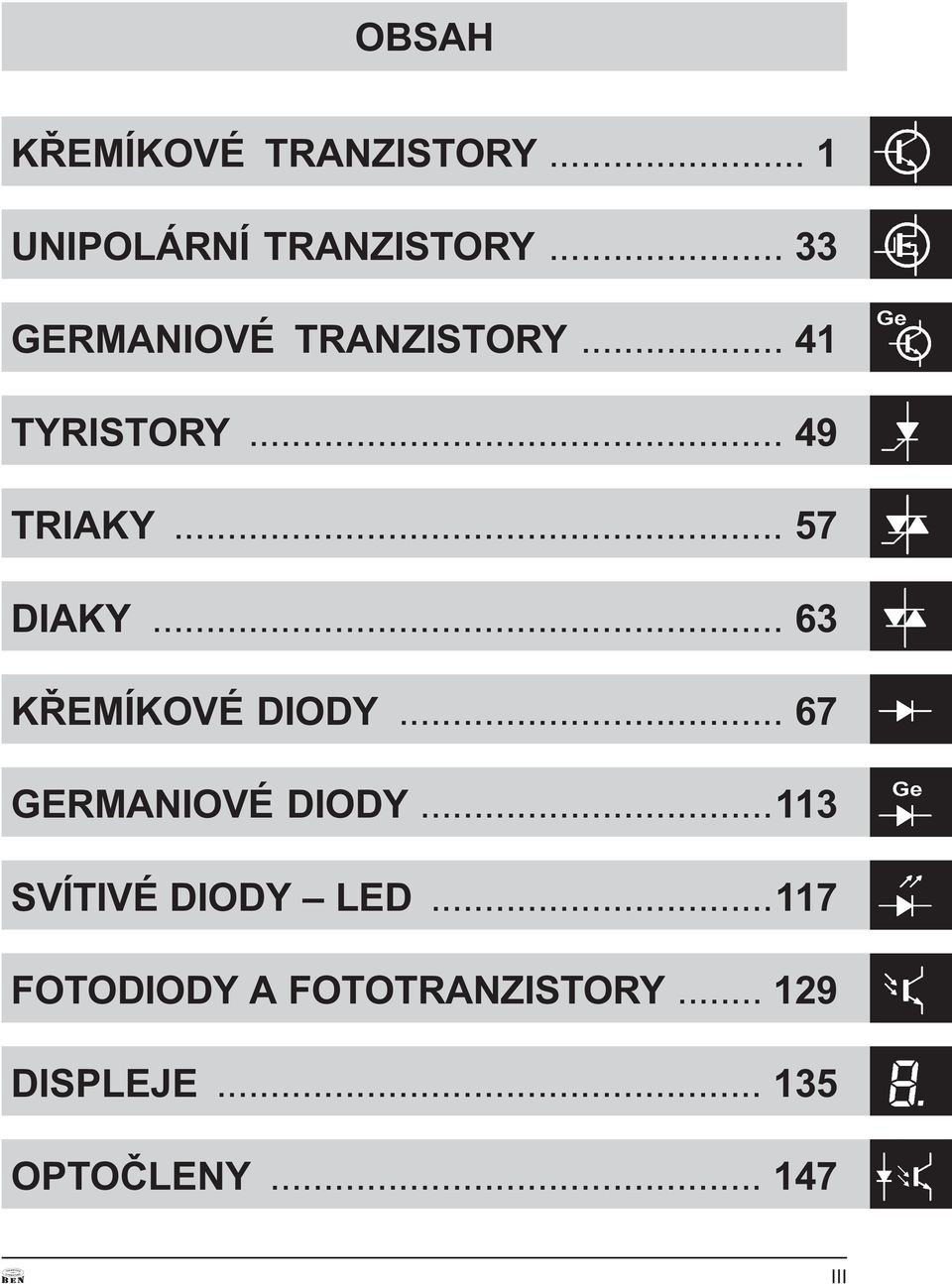 .. 63 KØEMÍKOVÉ DIODY... 67 GERMANIOVÉ DIODY...113 SVÍTIVÉ DIODY LED.