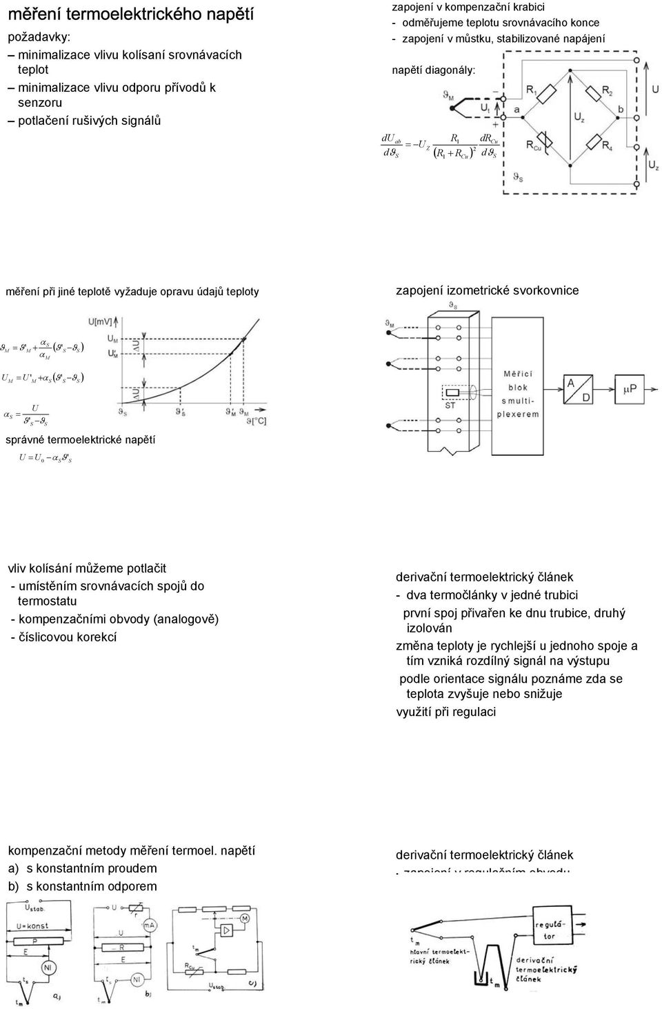 zapojení izometrické svorkovnice - u číslicových systému nejčastější - teplota snímána polovodičovým nebo odporovým senzorem U M U M +α ( ϑ ϑ ) = ' ' S S S U α S = ϑ ' ϑ S S správné termoelektrické