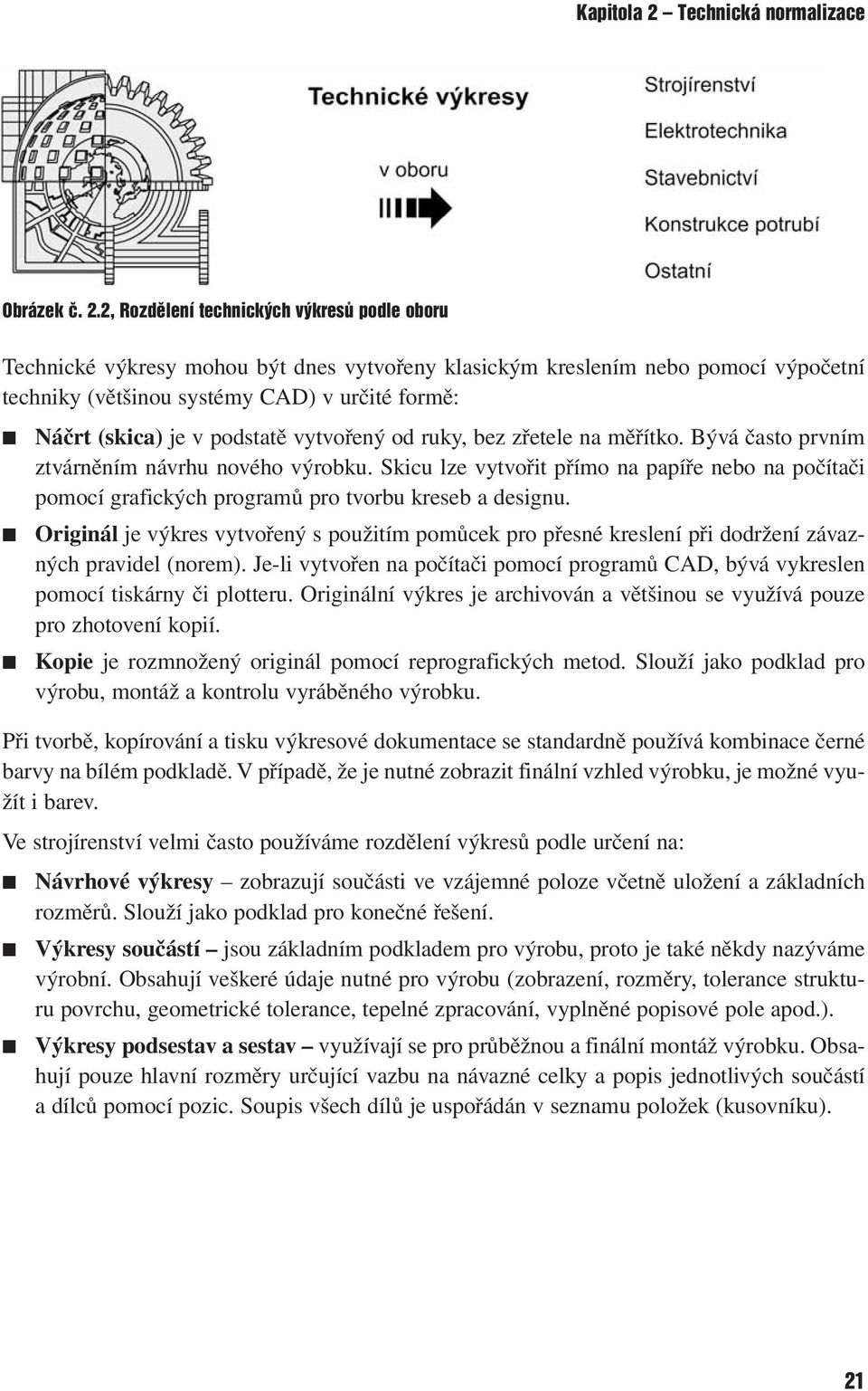 2, Rozdělení technických výkresů podle oboru Technické výkresy mohou být dnes vytvořeny klasickým kreslením nebo pomocí výpočetní techniky (většinou systémy CAD) v určité formě: Náčrt (skica) je v