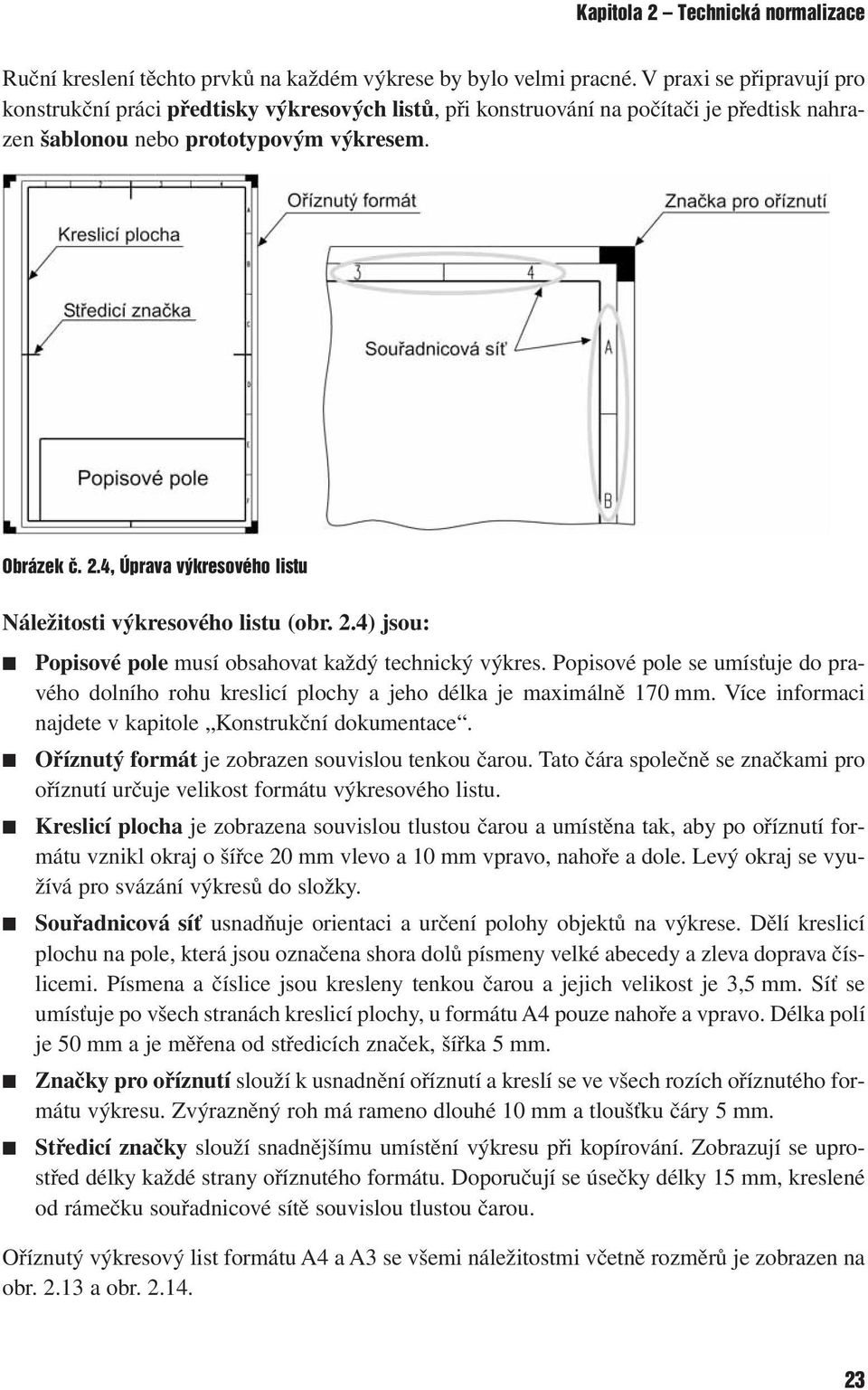 4, Úprava výkresového listu Náležitosti výkresového listu (obr. 2.4) jsou: Popisové pole musí obsahovat každý technický výkres.