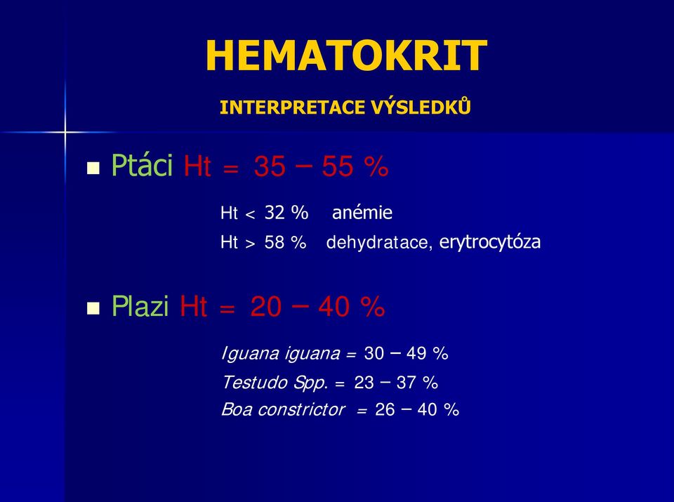 erytrocytóza Plazi Ht = 20 40 % Iguana iguana =