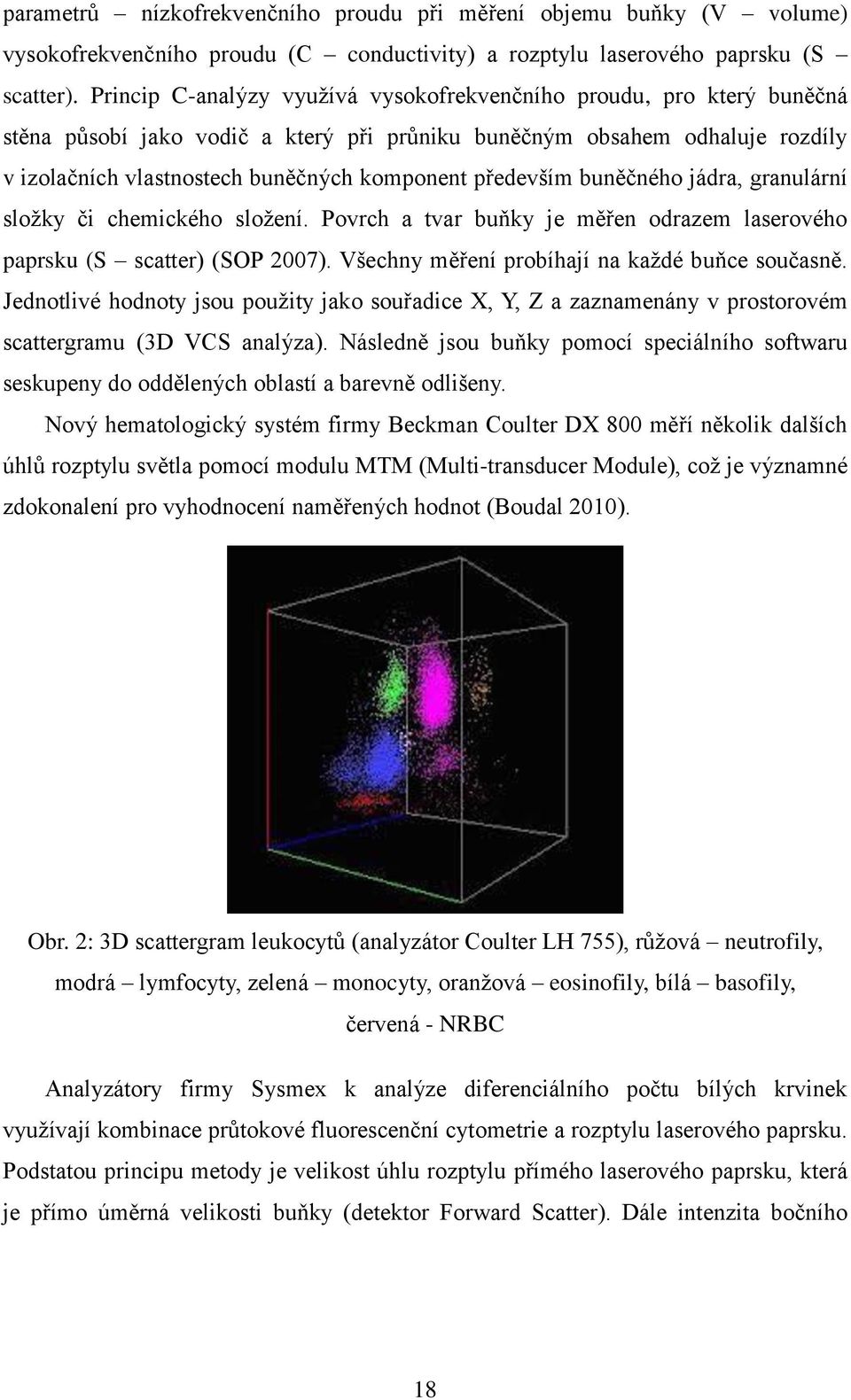 především buněčného jádra, granulární složky či chemického složení. Povrch a tvar buňky je měřen odrazem laserového paprsku (S scatter) (SOP 2007). Všechny měření probíhají na každé buňce současně.