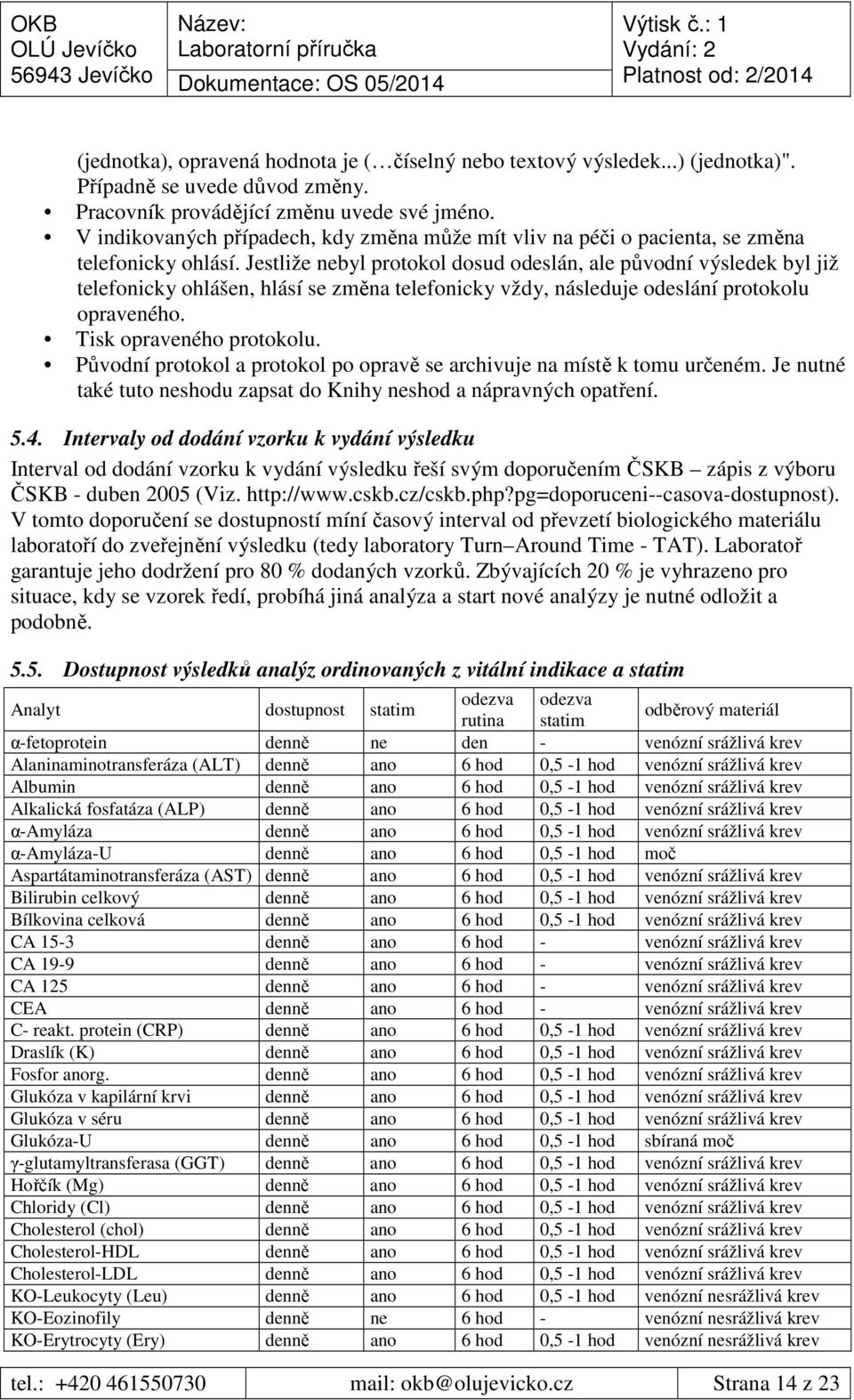 Jestliže nebyl protokol dosud odeslán, ale původní výsledek byl již telefonicky ohlášen, hlásí se změna telefonicky vždy, následuje odeslání protokolu opraveného. Tisk opraveného protokolu.