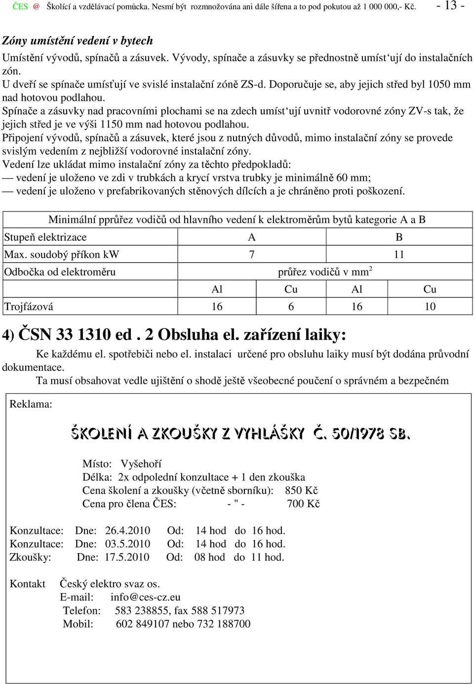 Spínače a zásuvky nad pracovními plochami se na zdech umíst ují uvnitř vodorovné zóny ZV-s tak, že jejich střed je ve výši 1150 mm nad hotovou podlahou.