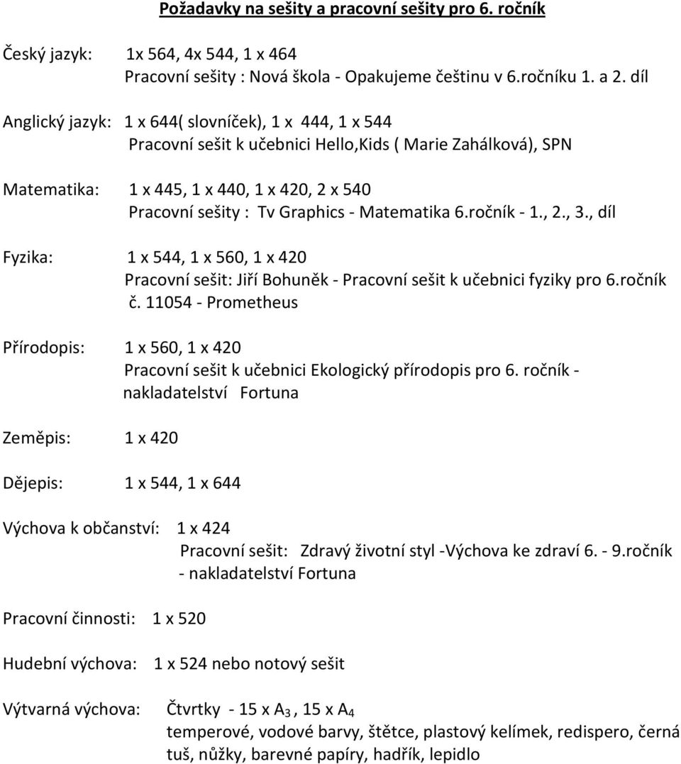 ročník - 1., 2., 3., díl Fyzika: 1 x 544, 1 x 560, 1 x 420 Pracovní sešit: Jiří Bohuněk - Pracovní sešit k učebnici fyziky pro 6.ročník č.