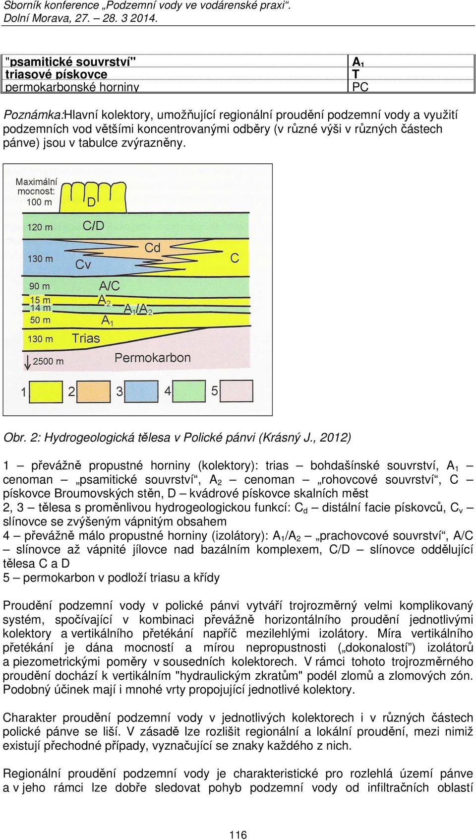 , 2012) 1 převážně propustné horniny (kolektory): trias bohdašínské souvrství, A 1 cenoman psamitické souvrství, A 2 cenoman rohovcové souvrství, C pískovce Broumovských stěn, D kvádrové pískovce