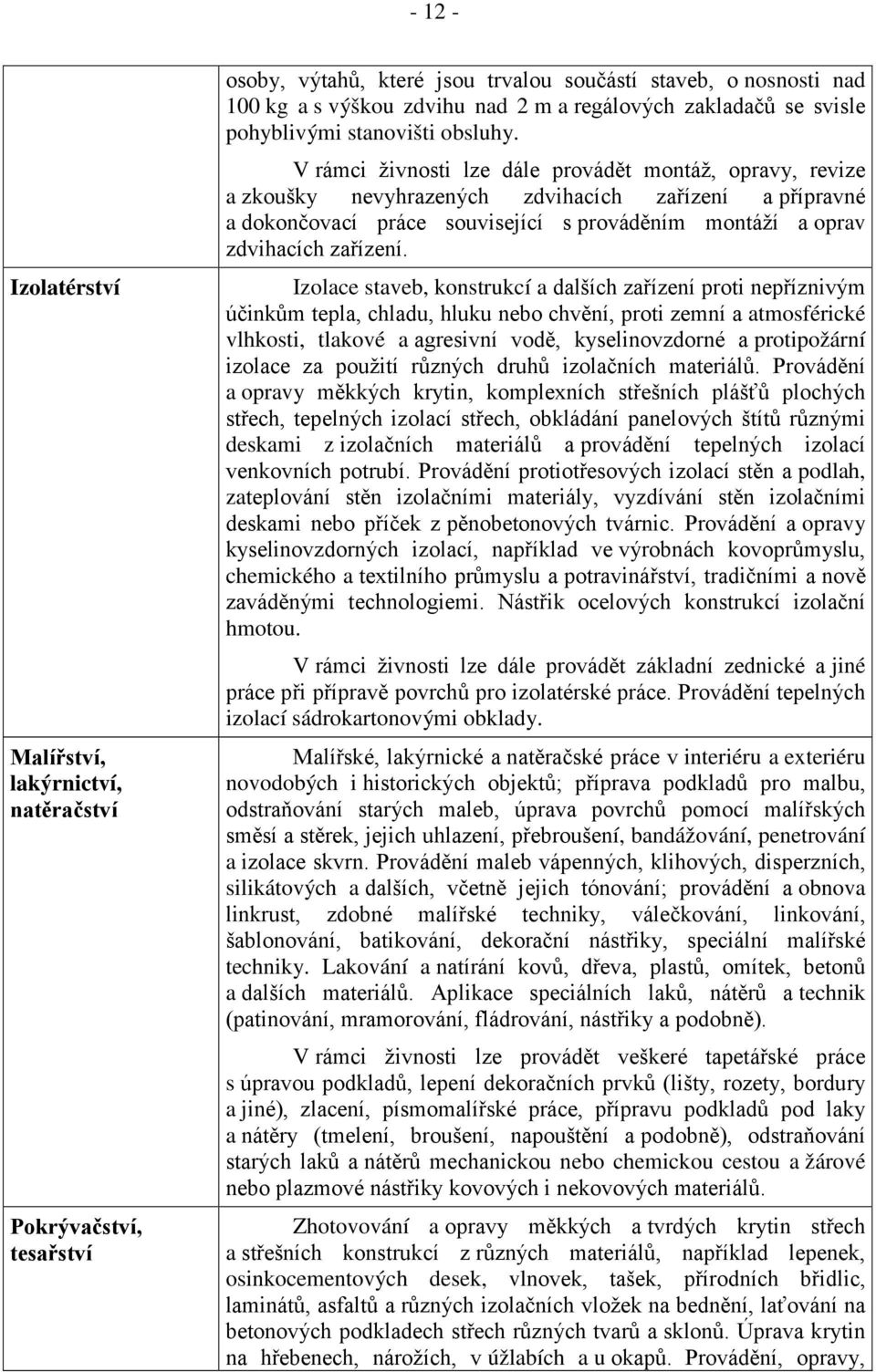 V rámci živnosti lze dále provádět montáž, opravy, revize a zkoušky nevyhrazených zdvihacích zařízení a přípravné a dokončovací práce související s prováděním montáží a oprav zdvihacích zařízení.