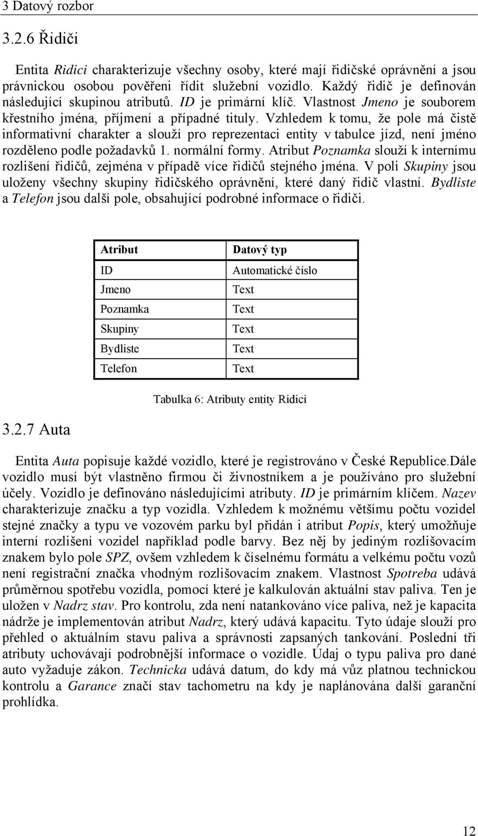 Vzhledem k tomu, že pole má čistě informativní charakter a slouží pro reprezentaci entity v tabulce jízd, není jméno rozděleno podle požadavků 1. normální formy.