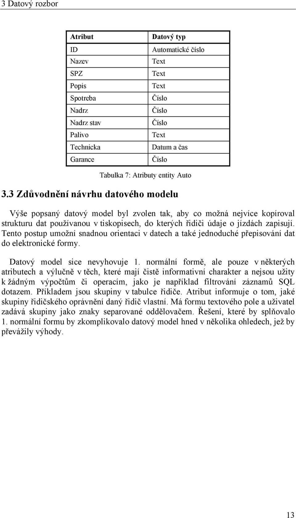 Tento postup umožní snadnou orientaci v datech a také jednoduché přepisování dat do elektronické formy. Datový model sice nevyhovuje 1.