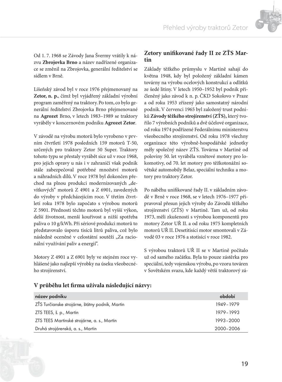 Po tom, co bylo generální ředitelství Zbrojovka Brno přejmenované na Agrozet Brno, v letech 1983 1989 se traktory vyráběly v koncernovém podniku Agrozet Zetor.