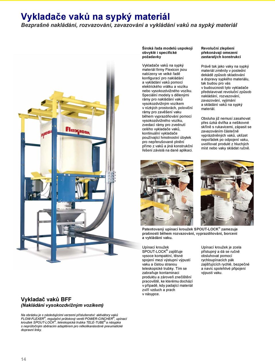 Tyto upravovače jsou ideální pro vaky obsahující hygroskopické chemikálie, určité druhy směsí koření, produkty citlivé na teplo a jiné materiály náchylné ke ztuhnutí do takové míry, že je pneumaticky