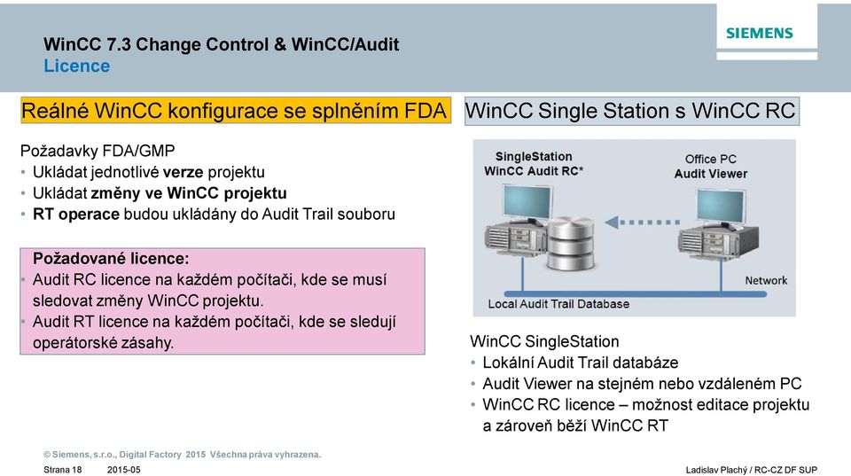 ny WinCC projektu. Audit RT licence na každém po íta i, kde se sledují operátorské zásahy.