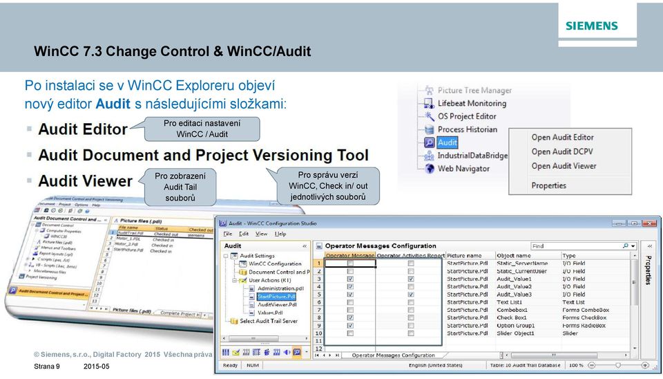 zobrazení Audit Tail soubor Pro správu verzí WinCC, Check in/