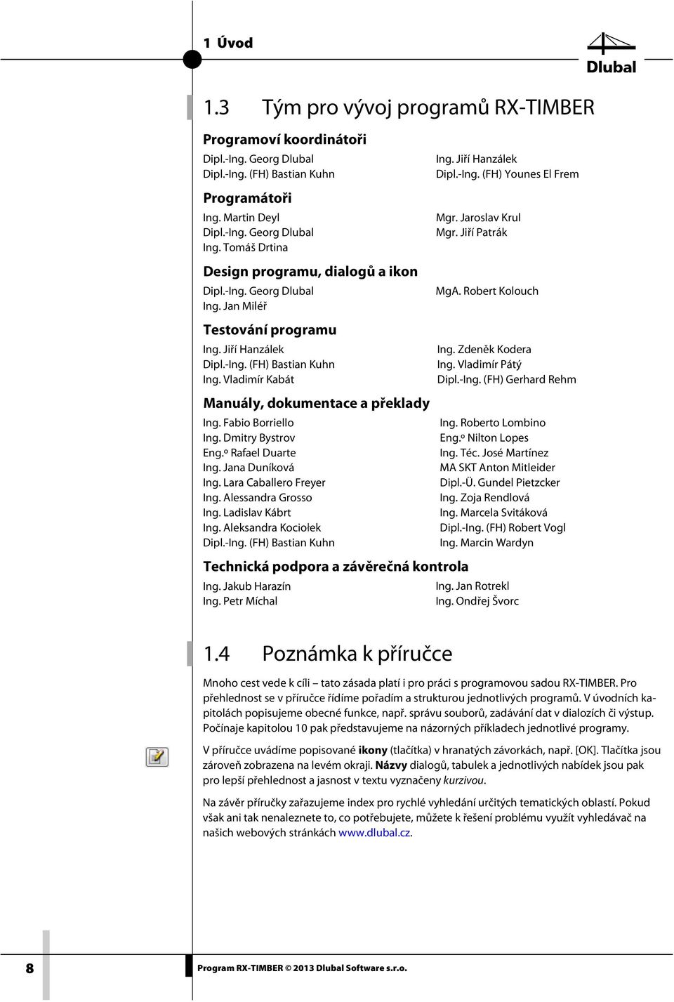 Vladimír Kabát Manuály, dokumentace a překlady Ing. Fabio Borriello Ing. Dmitry Bystrov Eng.º Rafael Duarte Ing. Jana Duníková Ing. Lara Caballero Freyer Ing. Alessandra Grosso Ing.