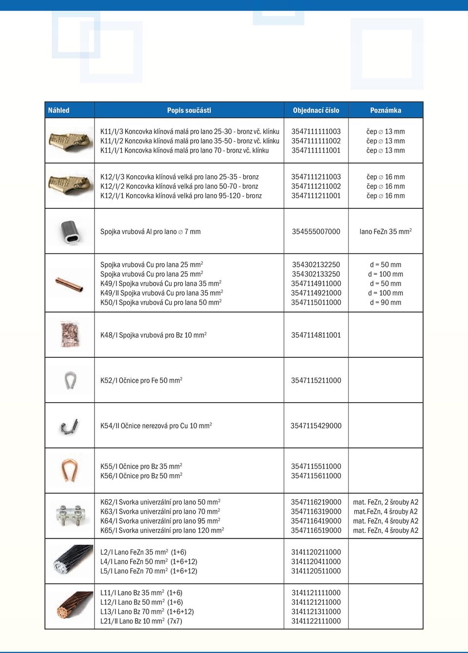 Koncovka klínová velká pro lano 95-120 - bronz 3547111211003 3547111211002 3547111211001 čep 16 mm čep 16 mm čep 16 mm Spojka vrubová Al pro lano 7 mm 354555007000 lano FeZn 35 mm 2 Spojka vrubová Cu