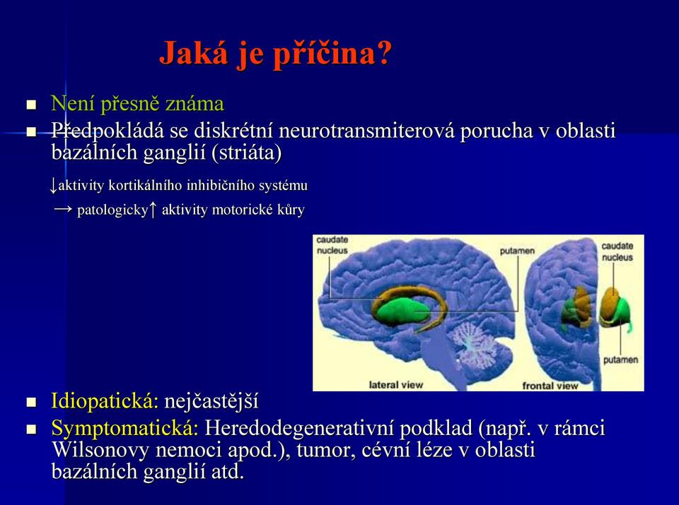 aktivity kortikálního inhibičního systému patologicky aktivity motorické kůry Idiopatická: