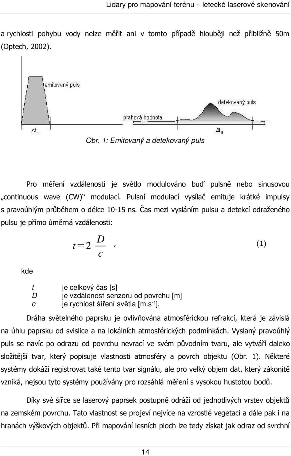 Pulsní modulací vysílač emituje krátké impulsy s pravoúhlým průběhem o délce 10-15 ns.