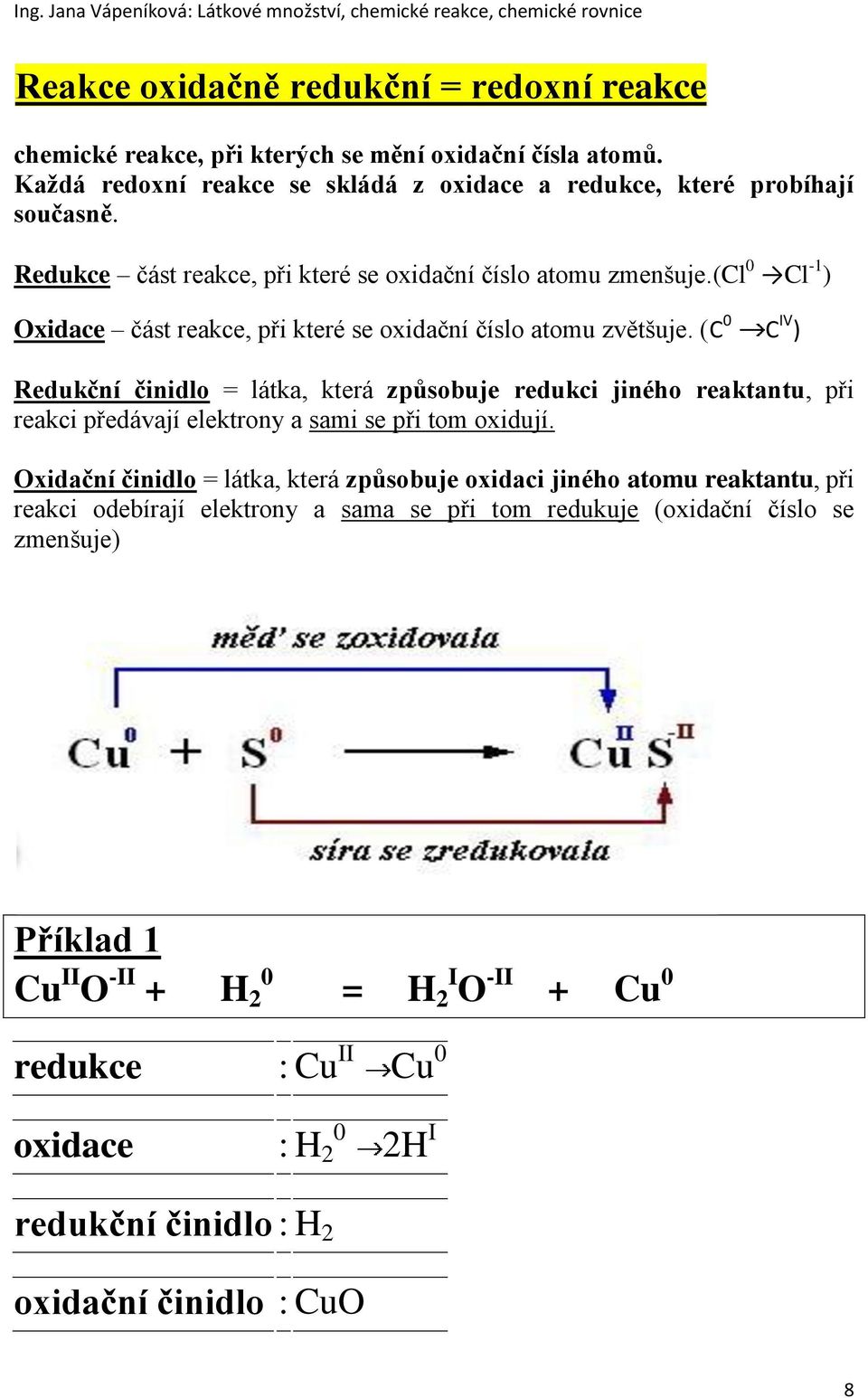 (C 0 C IV ) Redukční činidlo = látka, která způsobuje redukci jiného reaktantu, při reakci předávají elektrony a sami se při tom oxidují.
