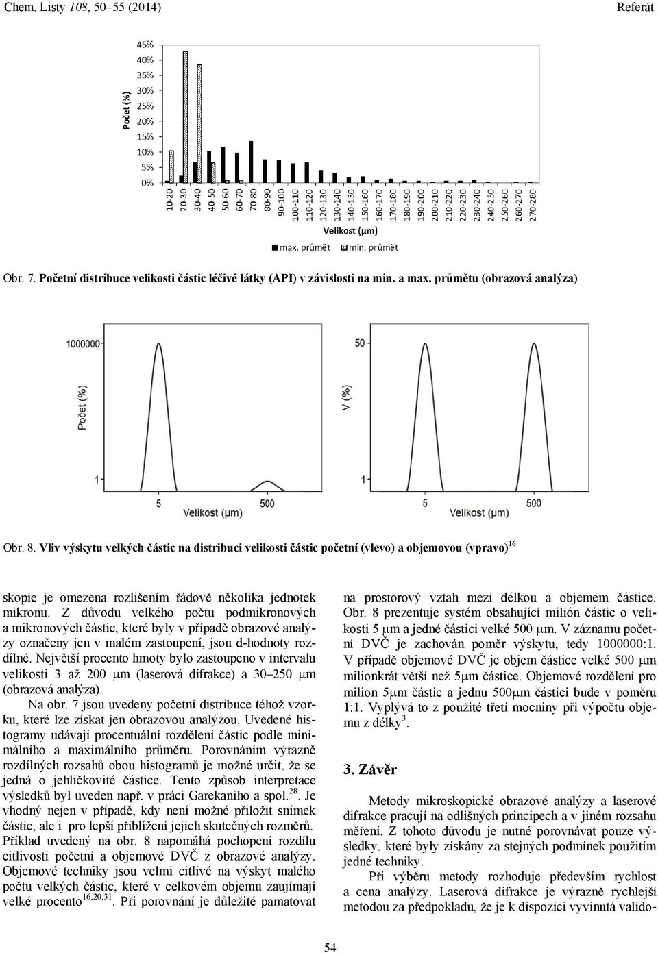 Z důvodu velkého počtu podmikronových a mikronových částic, které byly v případě obrazové analýzy označeny jen v malém zastoupení, jsou d-hodnoty rozdílné.