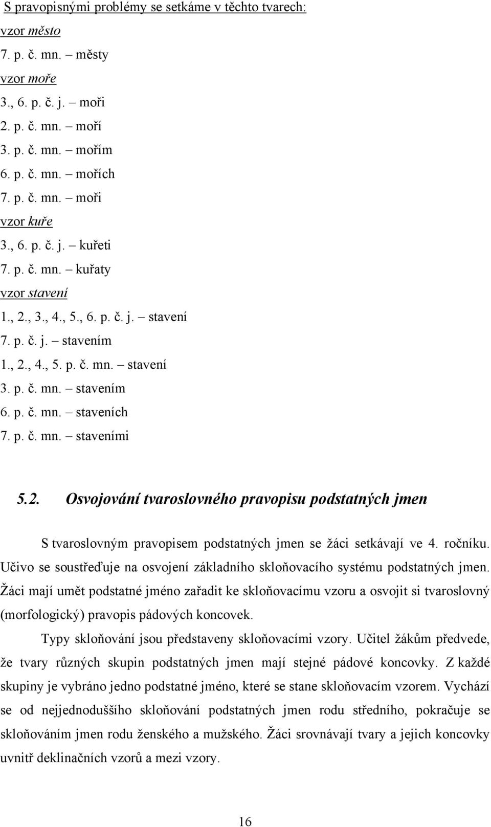 2. Osvojování tvaroslovného pravopisu podstatných jmen S tvaroslovným pravopisem podstatných jmen se žáci setkávají ve 4. ročníku.