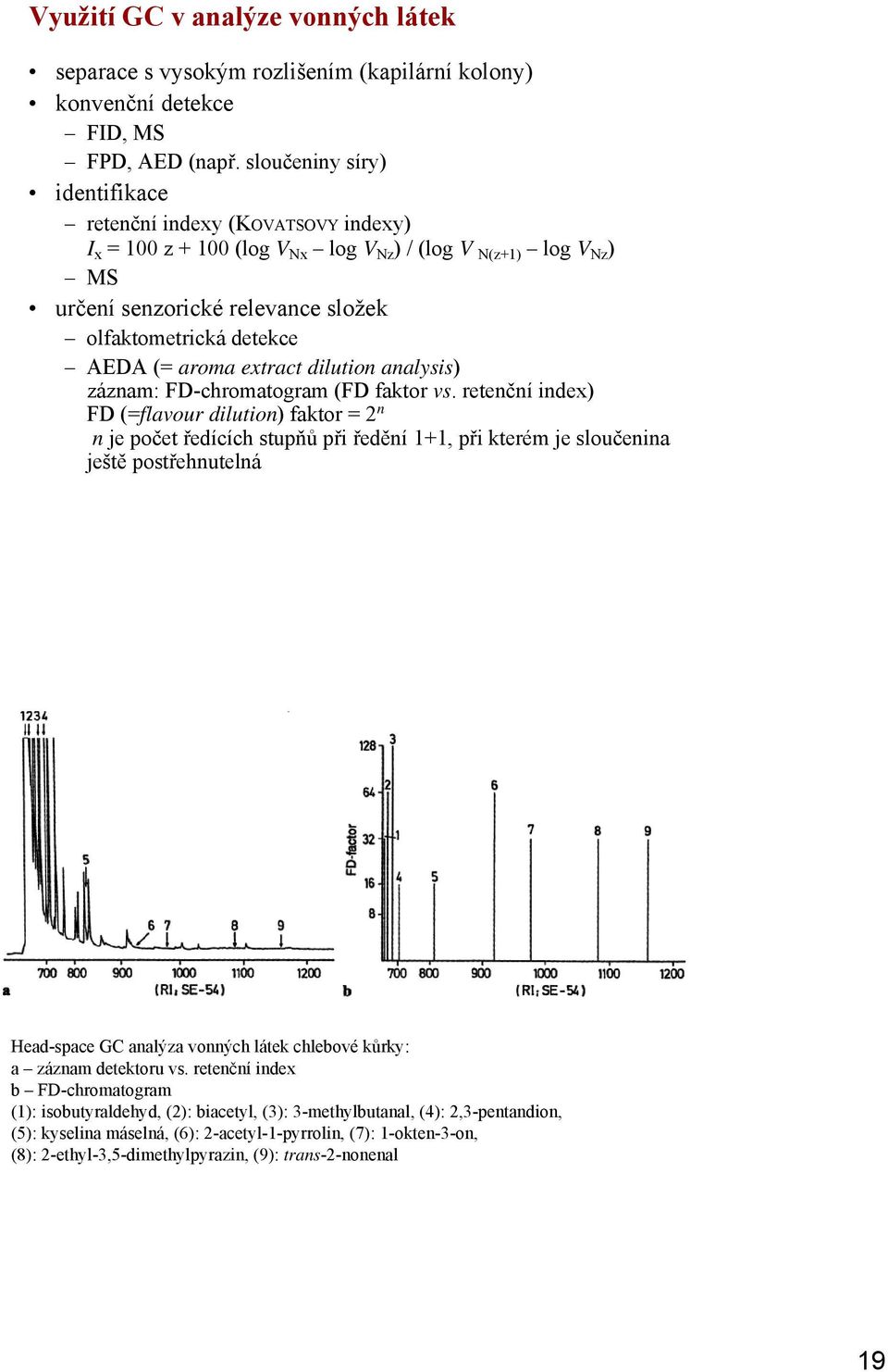 aroma extract dilution analysis) záznam: FD-chromatogram (FD faktor vs.