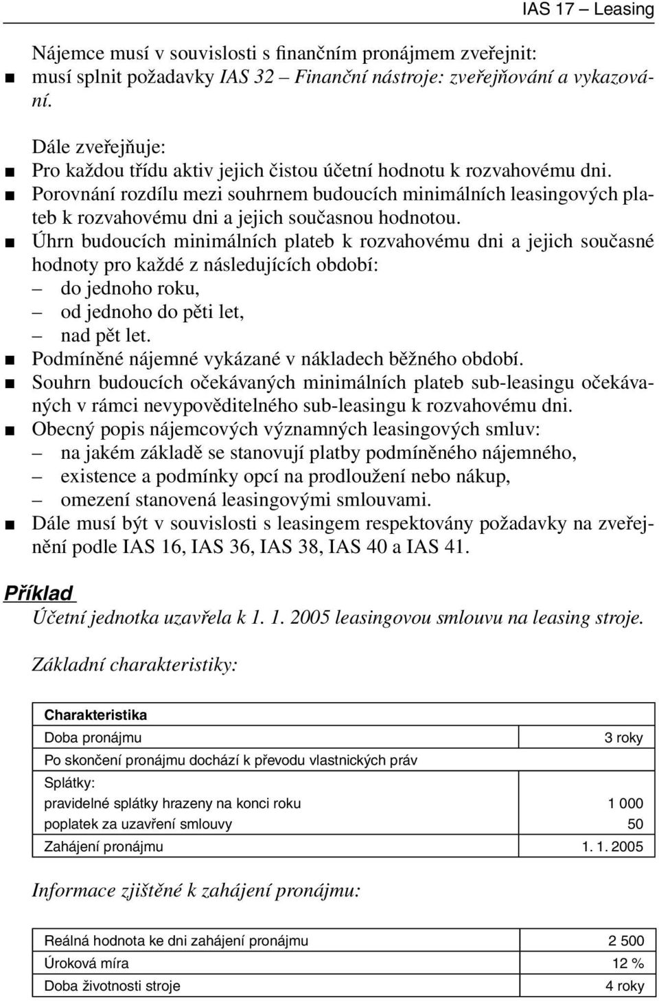 Porovnání rozdílu mezi souhrnem budoucích minimálních leasingových plateb k rozvahovému dni a jejich současnou hodnotou.