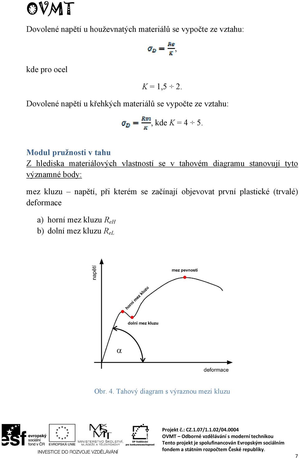 Modul pružnosti v tahu Z hlediska materiálových vlastností se v tahovém diagramu stanovují tyto významné body: