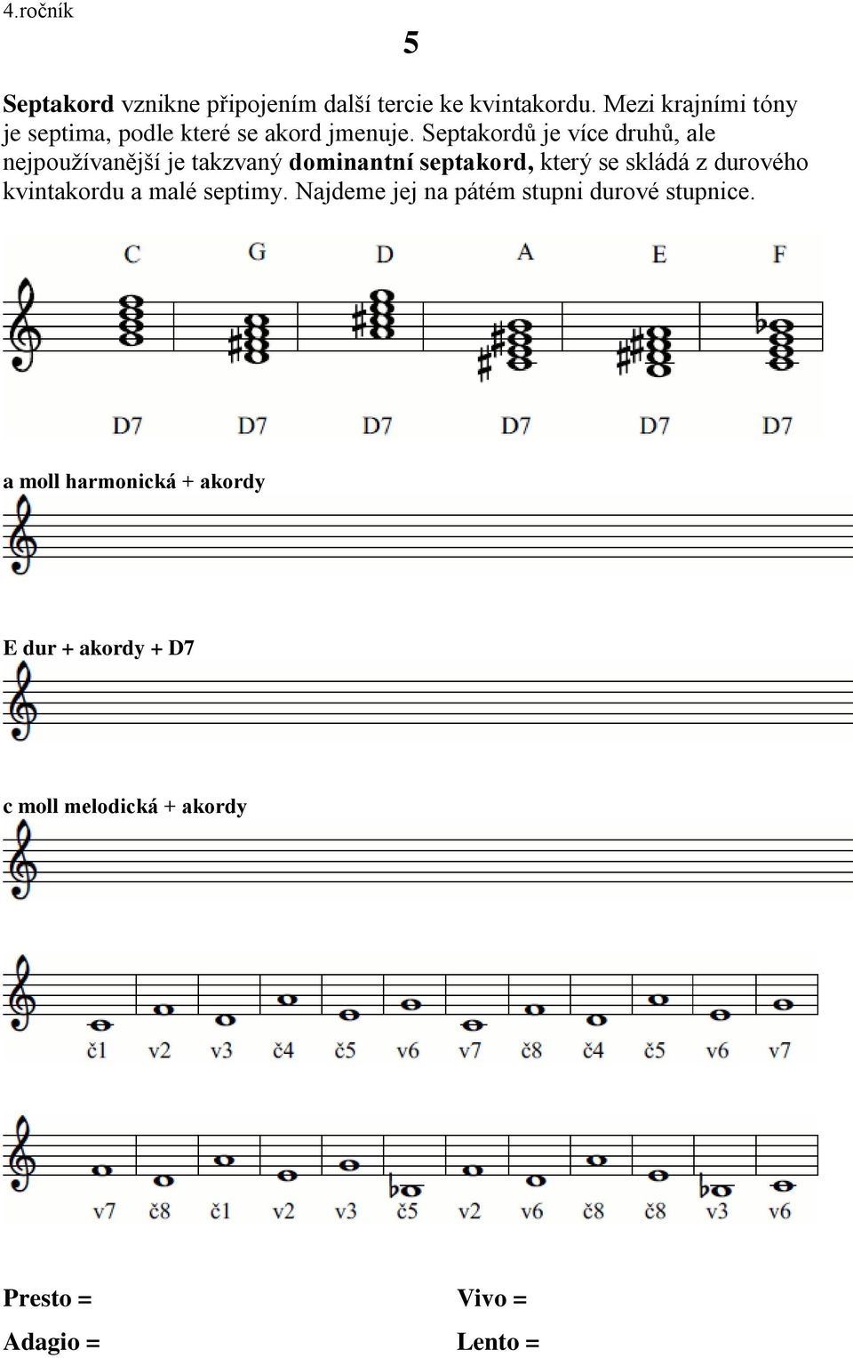 Septakordů je více druhů, ale nejpoužívanější je takzvaný dominantní septakord, který se skládá z