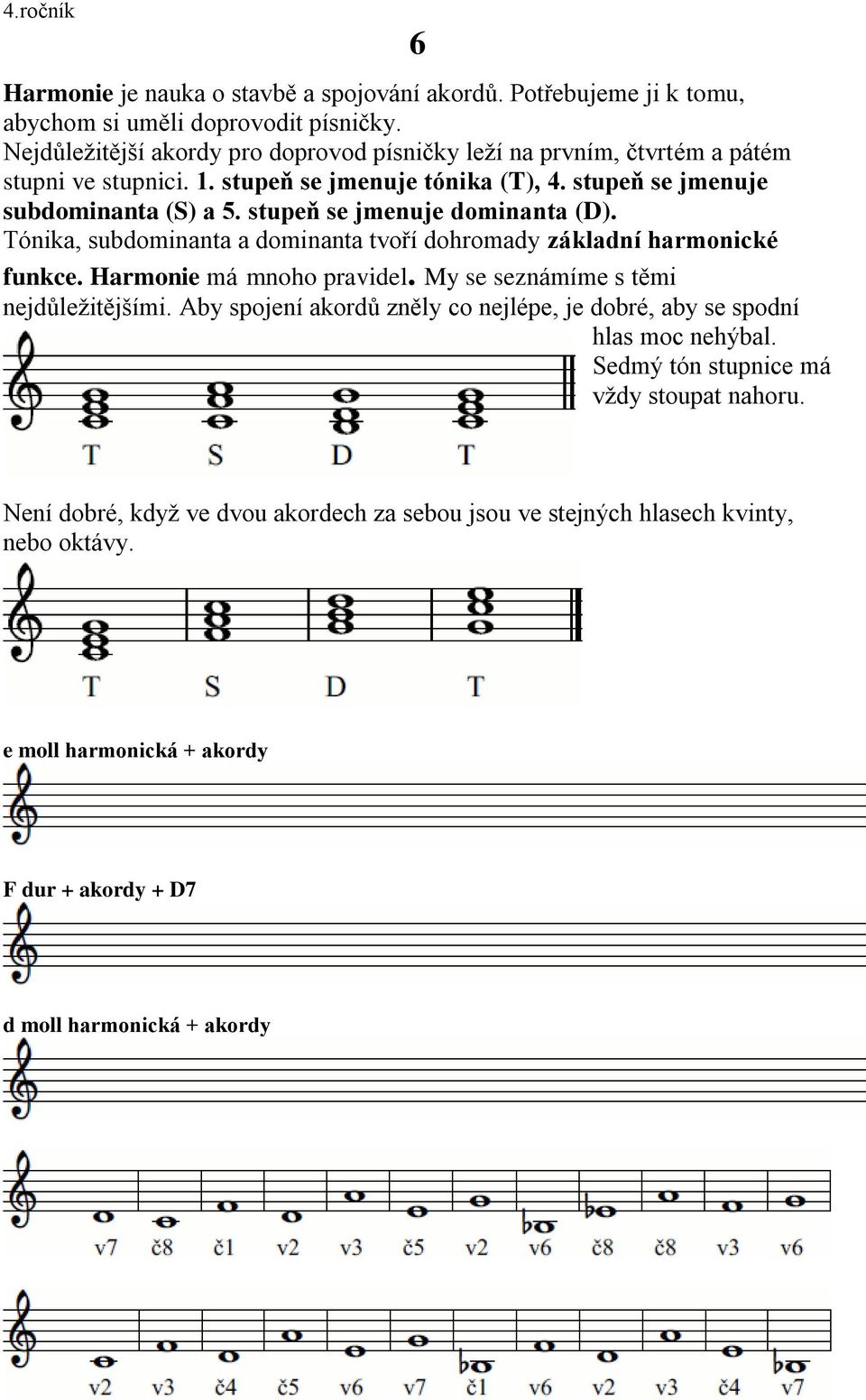 stupeň se jmenuje dominanta (D). Tónika, subdominanta a dominanta tvoří dohromady základní harmonické funkce. Harmonie má mnoho pravidel. My se seznámíme s těmi nejdůležitějšími.