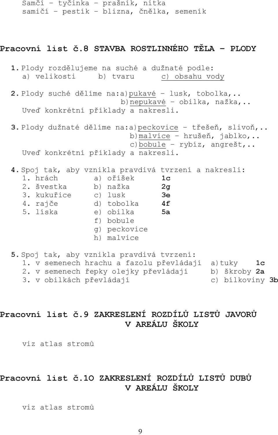 Plody dužnaté dělíme na:a)peckovice třešeň, slivoň,.. b)malvice hrušeň, jablko,.. c)bobule rybíz, angrešt,.. Uveď konkrétní příklady a nakresli. 4.