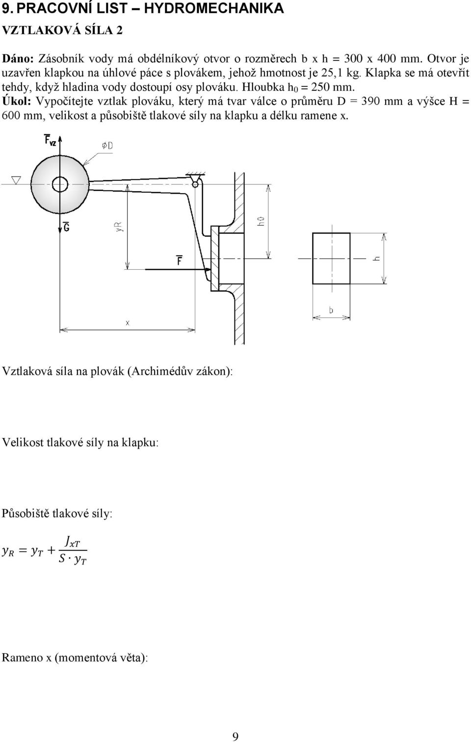 Hloubka h 0 = 250 mm.