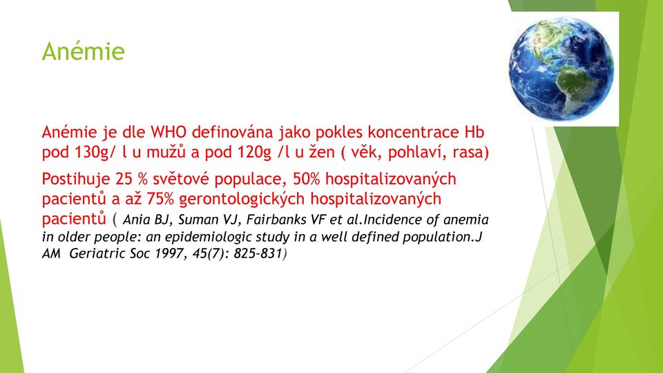 gerontologických hospitalizovaných pacientů ( Ania BJ, Suman VJ, Fairbanks VF et al.