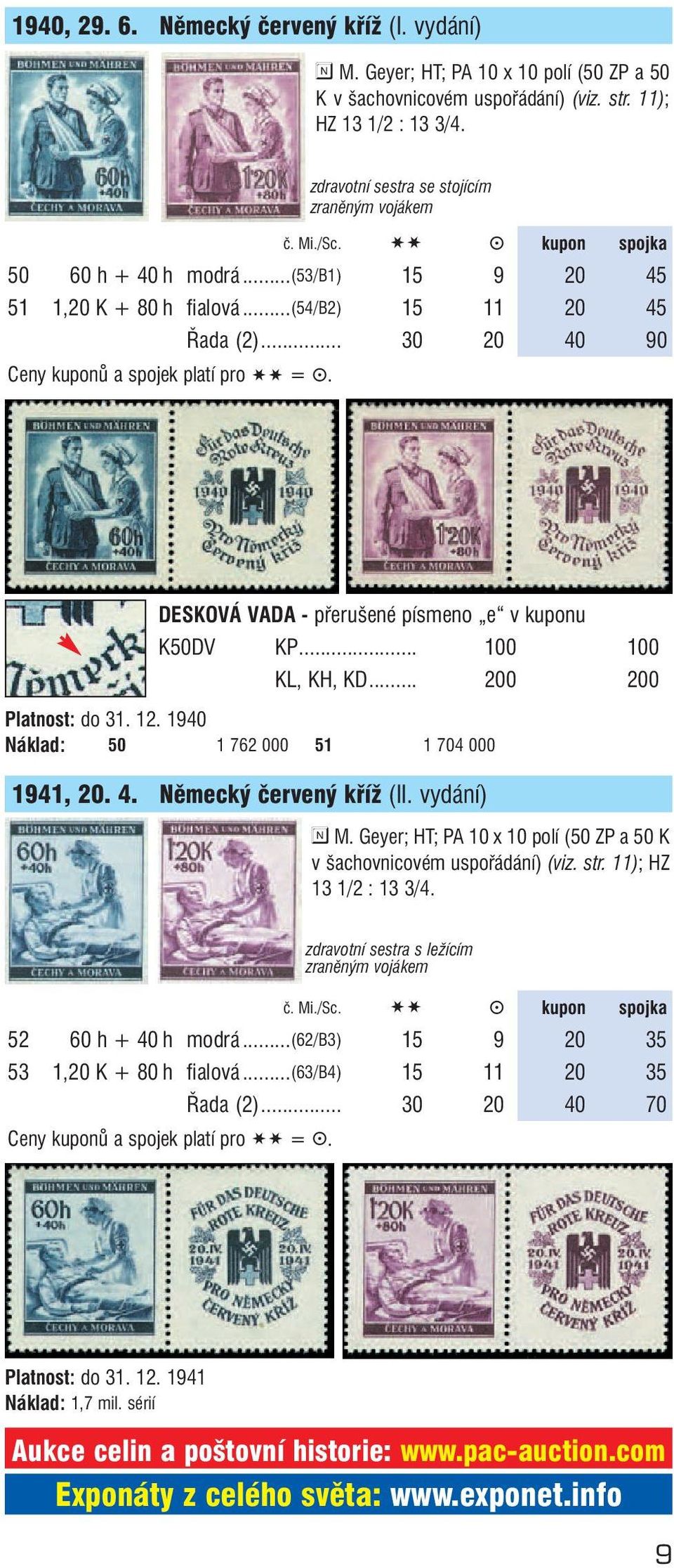 .. 30 20 40 90 Ceny kuponů a spojek platí pro SS = g. DESKOVÁ VADA - přerušené písmeno e v kuponu K50DV KP... 100 100 KL, KH, KD... 200 200 Platnost: do 31. 12.