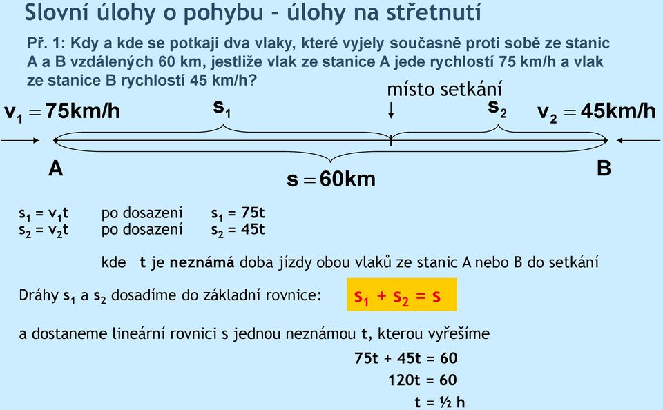 75 / a vlak ze stanice B ryclostí 45 /?