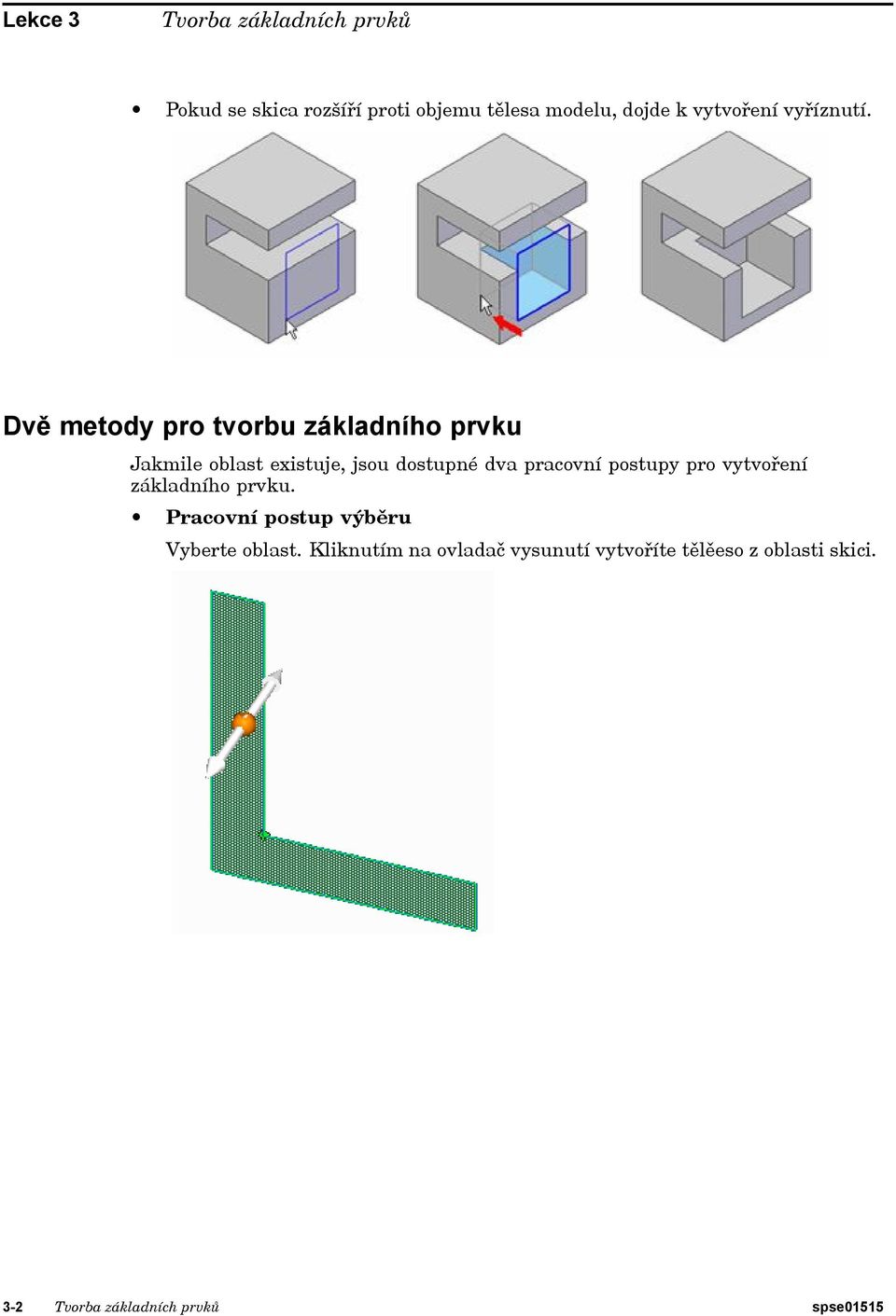 Dvě metody pro tvorbu základního prvku Jakmile oblast existuje, jsou dostupné dva pracovní