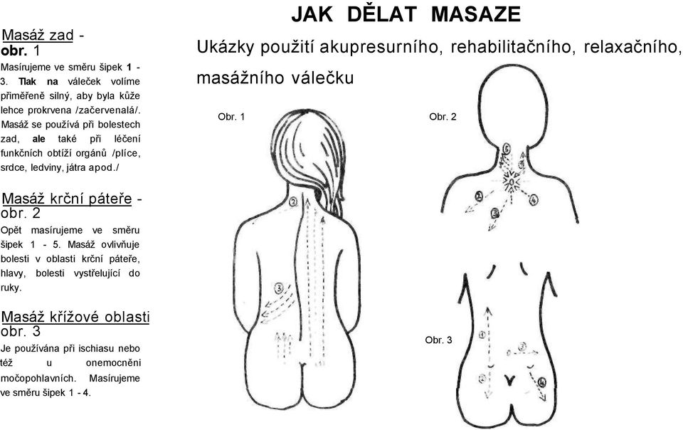 / JAK DĚLAT MASAZE Ukázky použití akupresurního, rehabilitačního, relaxačního, masážního válečku Obr. 1 Obr. 2 Masáž krční páteře - obr.