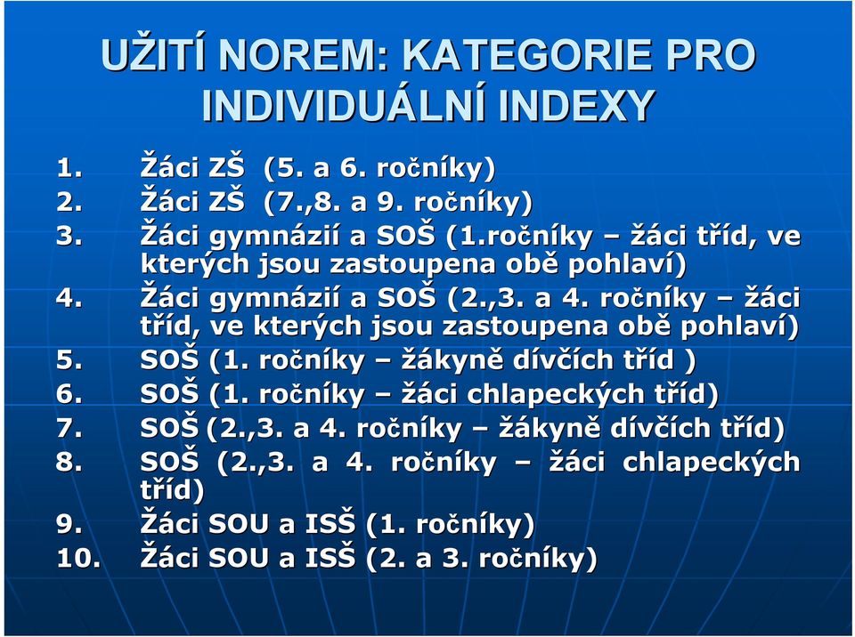 ročníky žáci tříd, ve kterých jsou zastoupena obě pohlaví) 5. SOŠ (1. ročníky žákyně dívčích tříd t ) 6. SOŠ (1. ročníky žáci chlapeckých tříd) t 7.