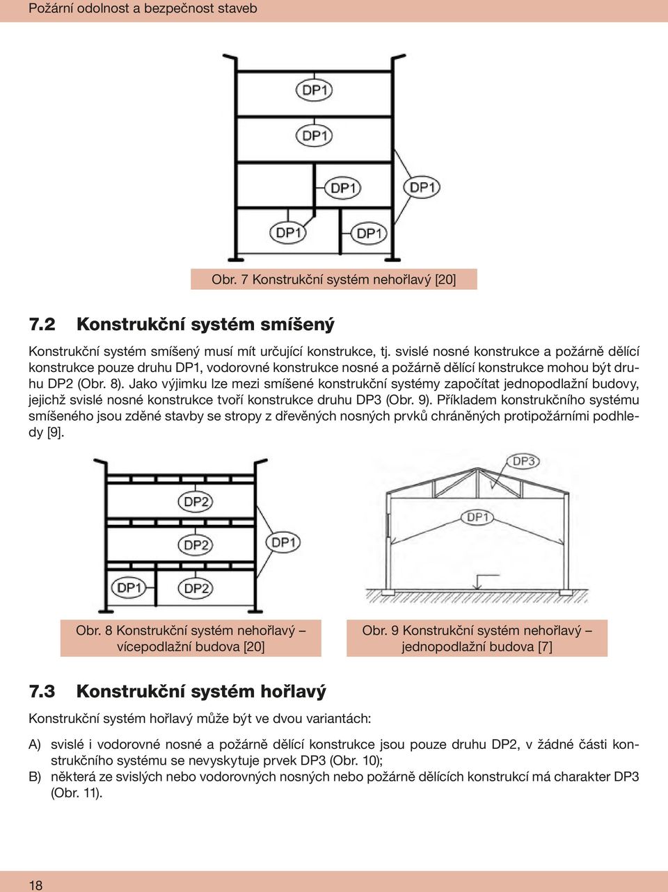 Jako výjimku lze mezi smíšené konstrukční systémy započítat jednopodlažní budovy, jejichž svislé nosné konstrukce tvoří konstrukce druhu DP3 (Obr. 9).