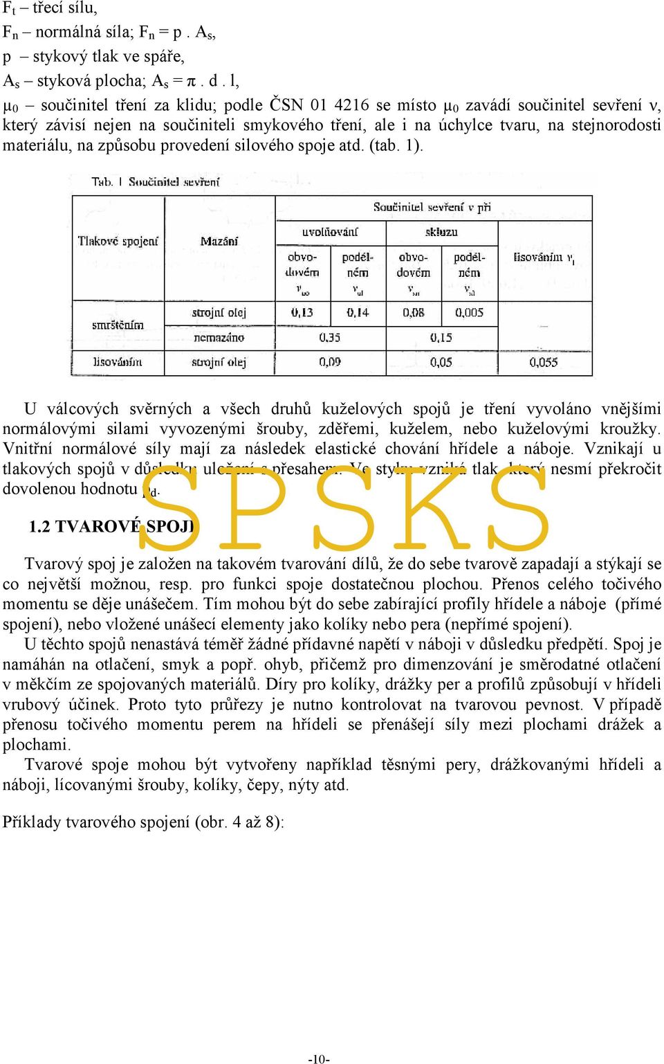 způsobu provedení silového spoje atd. (tab. 1).