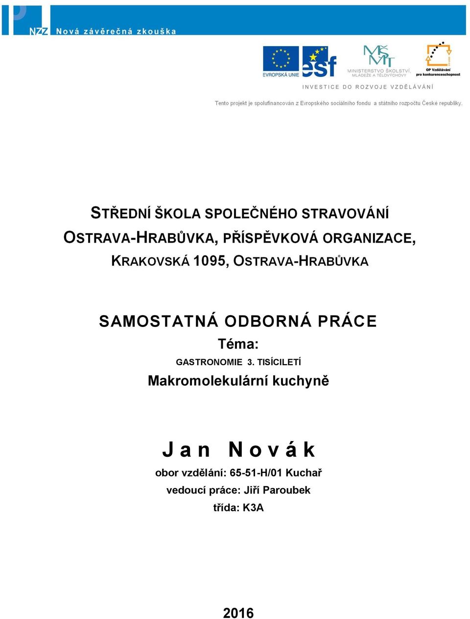 SAMOSTATNÁ ODBORNÁ PRÁCE Téma: GASTRONOMIE 3.