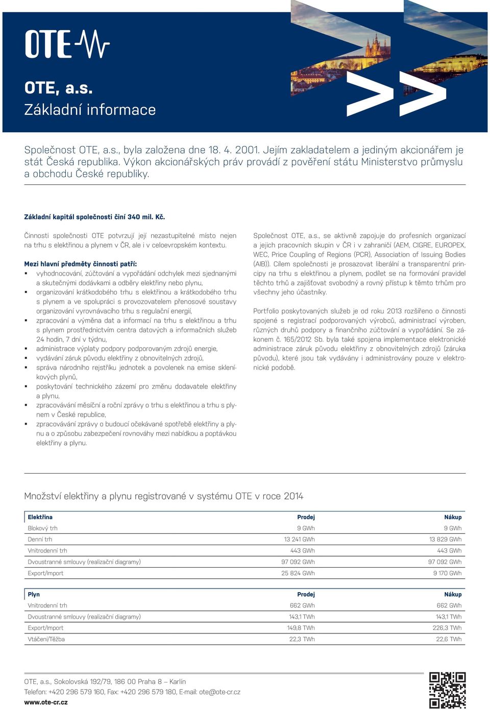 Činnosti společnosti OTE potvrzují její nezastupitelné místo nejen na trhu s elektřinou a plynem v ČR, ale i v celoevropském kontextu.