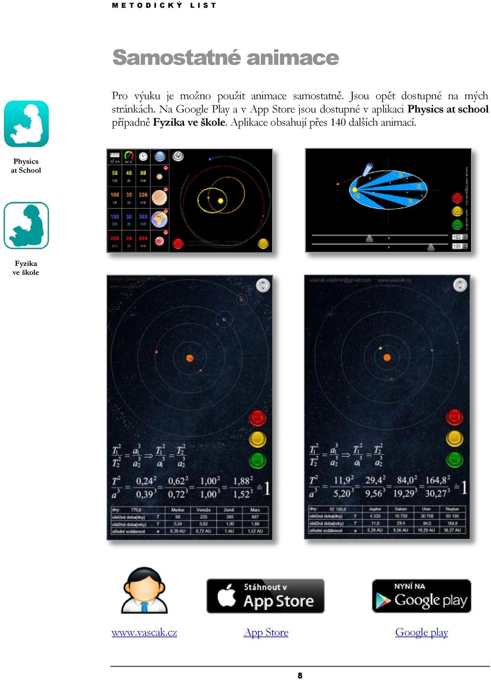 Na Google Play a v App Store jsou dostupné v aplikaci Physics at school