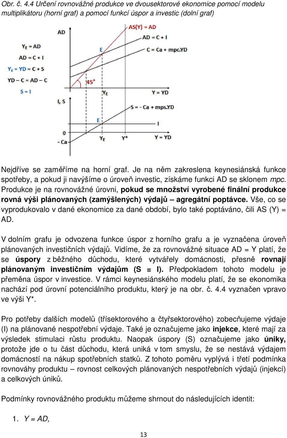 Produkce je na rovnovážné úrovni, pokud se množství vyrobené finální produkce rovná výši plánovaných (zamýšlených) výdajů agregátní poptávce.