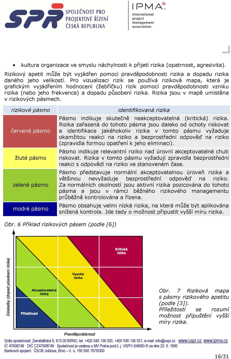 Rizika jsou v mapě umístěna v rizikových pásmech. rizikové pásmo červené pásmo ţluté pásmo zelené pásmo modré pásmo identifikovaná rizika Pásmo indikuje skutečně neakceptovatelná (kritická) rizika.