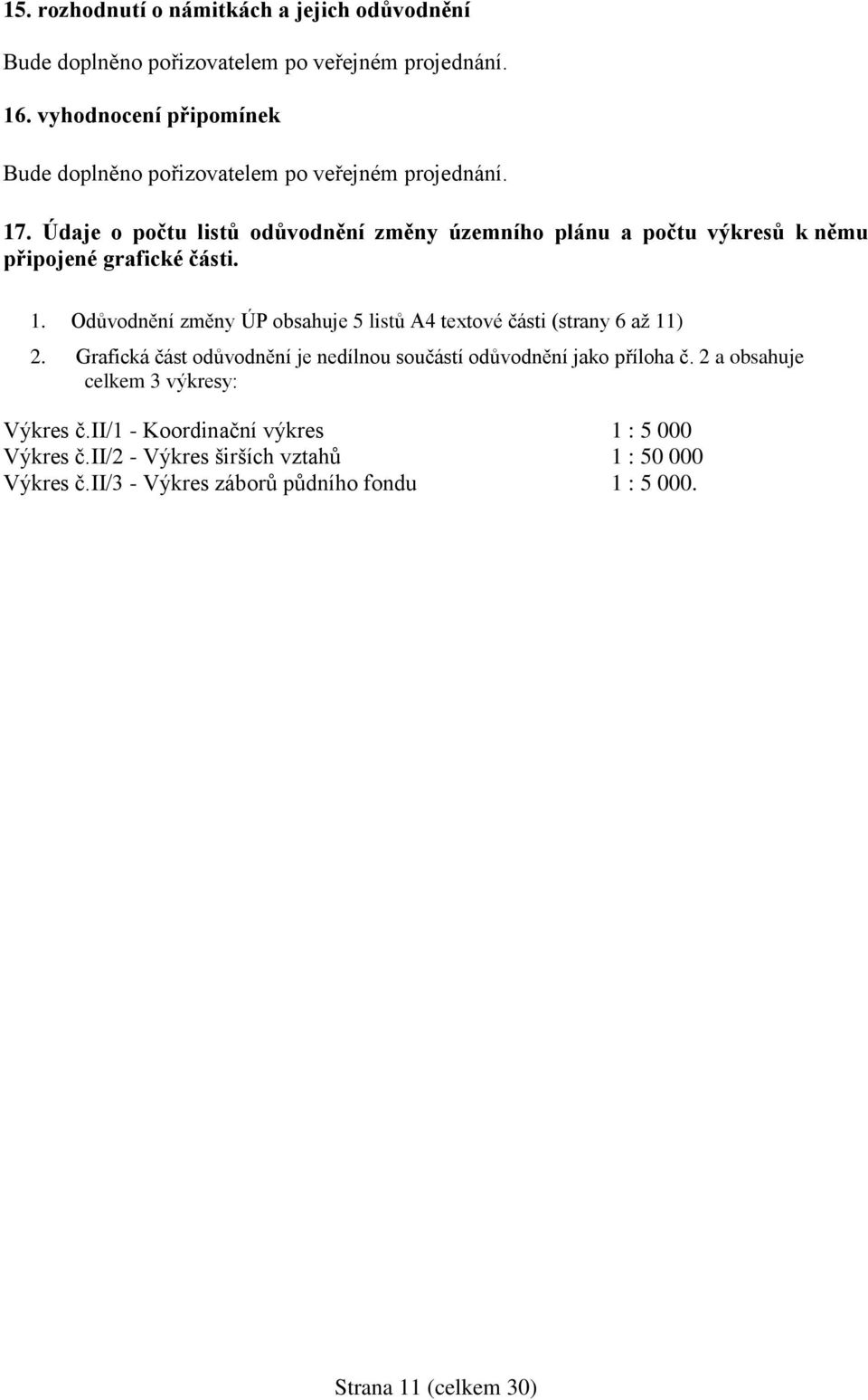 Údaje o počtu listů odůvodnění změny územního plánu a počtu výkresů k němu připojené grafické části. 1.